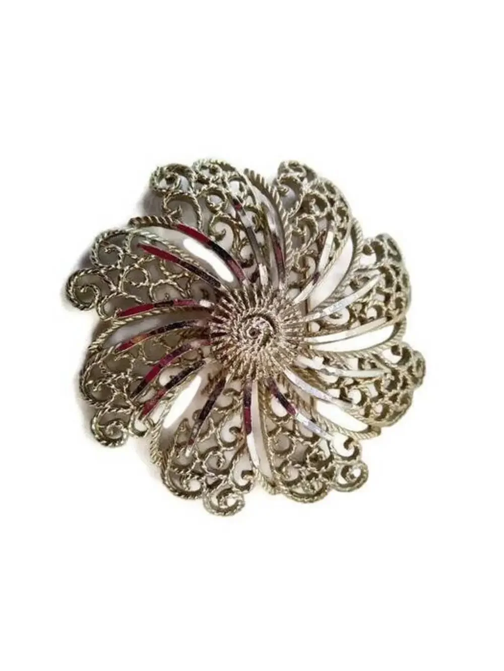Vintage Silver Tone Flower Brooch, Openwork Floral Pin.